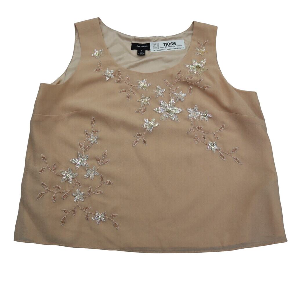 R&M Richards Shirt Womens 18 Peach Lightweight Casual Sleeveless Tank Top Beaded